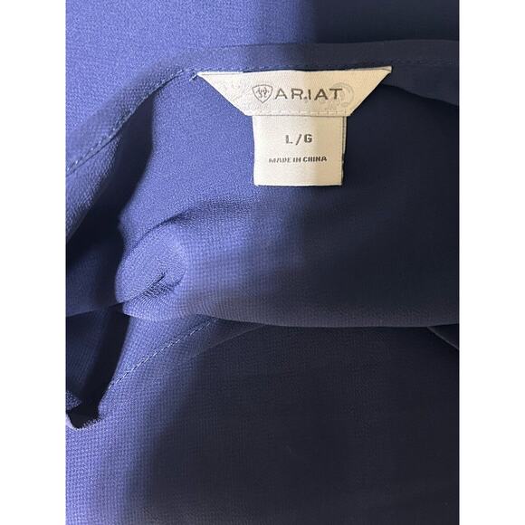 Ariat Shirt Women’s Small Blue Polyester See Through Cap Sleeve Western Rodeo - Picture 3 of 7